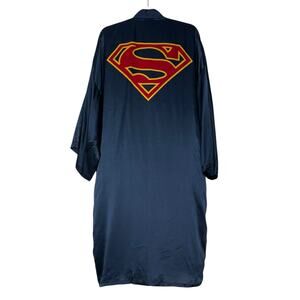 Superman Warner Bros 90s Silk Kimono Long Robe Navy Blue One Size Missing Belt